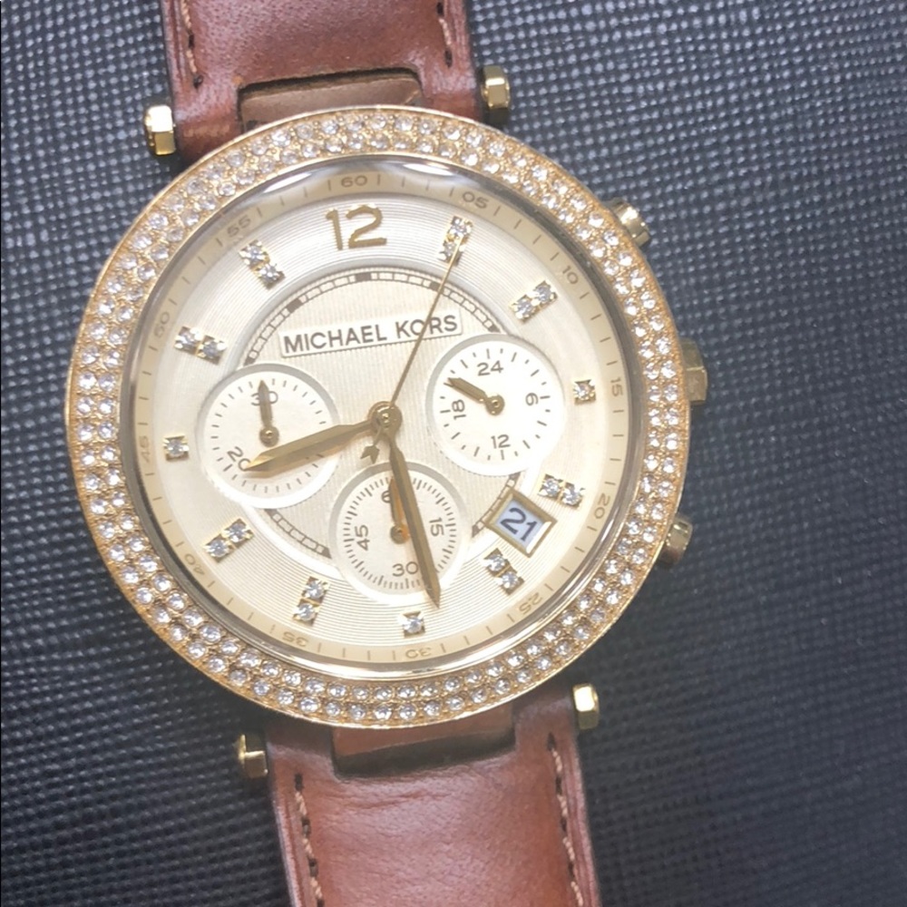 Michael Kors brown and gold watch with crystals